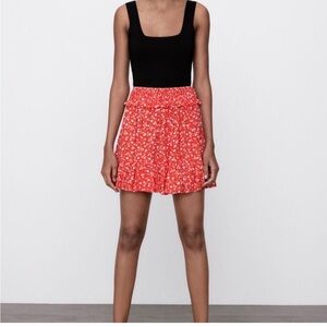Zara red floral mini skirt size medium